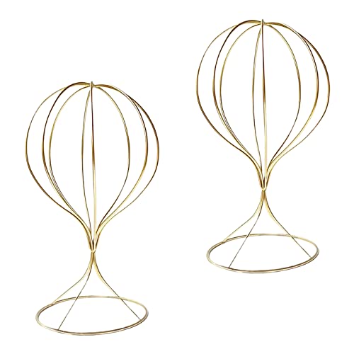 Mydio 2 Pieces Modern Metal Hat Stands Durable Stable Metal Hat Cap Rack Wigs Holder, Metal (Gold) - color: Gold