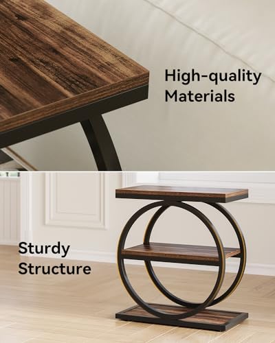 LITTLE TREE End Table, 3-Tier Side Table, Slim Sofa Side Table for Living Room, Tall Bedside Table Nightstand for Bedroom, Rustic Brown and Black - color: Rustic Brown