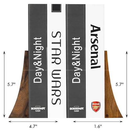 TILISMA Walnut Bookends for Shelves | Wooden Book Ends for Shelves | Sturdy Book Holders, Stoppers with Metal Base for Bookshelves | Slick Decorative Bookends Stands Firmly on Bookshelf (4 Pair) - size: 4 Pair