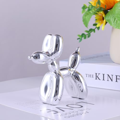 Silver Balloon Dog - Animal & Modern Sculpture Decor for Bedroom, Office & Preppy Room - color: Silver, size: 3.9*3.9*1.5inch