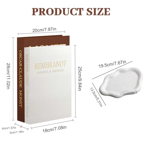 3 Piece Coffee Table Decor Set Decorative Linen Books with White Ceramic Tray, Modern Minimalist Stack Bookshelf Decor, Fake Books for Living Room, Libros Decorativos & Photo Storage - color: Brown + Beige +White Tray