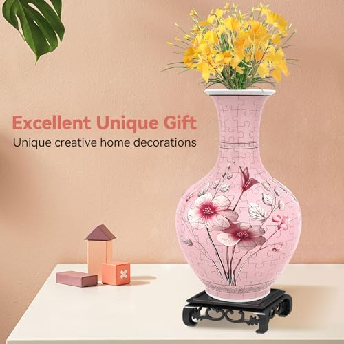 3D Puzzles Vase for Adults, Crafts for Adults, 164 Pieces Plastic DIY Unique Flower Vase with LED Light House Warming Gift Birthday Gifts for Flower Arrangements and Home Decor (Pink) - color: Pink 2