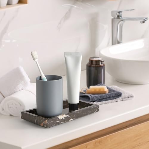 Natural Small Marble Vanity Tray, Luxury Stone Organizer for Bathroom & Kitchen | Holds Soap Dispenser, Jewelry, Perfume | Non-Resin, Non-Ceramic Décor - color: Brown, size: 7.9" x 4.3" x 0.8"