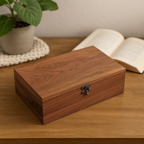 Walnut Wood Storage Box – Handcrafted Organizer for Jewelry, Watches, Keepsakes– 11"x7"x3.1" Multipurpose Storage Box - color: Walnut Box-DPFH-28*18CM