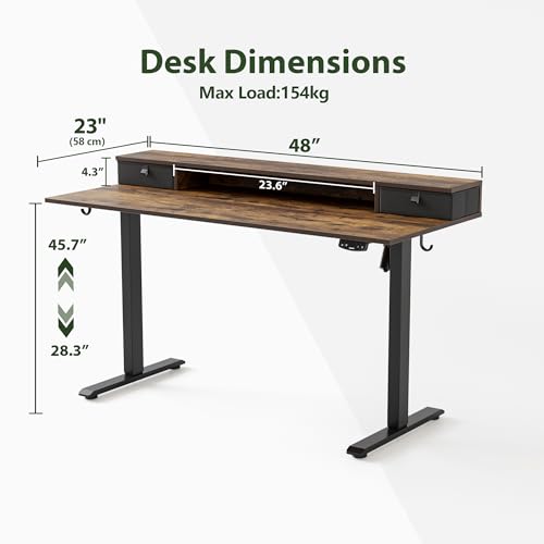 Agilestic 48 x 24 Inches Electric Standing Desk with 2 Storage Drawers, Adjustable Height Sit and Stand Computer Table with Splice Board, Dark Walnut - color: Dark Walnut, size: 48 x 24 Inches with 2 drawers