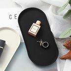 Black Silicone Vanity Tray, 8.66x3.94 Inch Oval Food-Grade Counter Organizer, Dishwasher Safe Scratch-Proof Storage Tray for Jewelry Makeup Bathroom Desk - color: Black