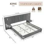 Luxury King Size Bed Frame with Oversized Upholstered Headboard, Modern Chenille Upholstered Platform Bed Frame with Gold LED Lights, Nightstands, No Box Spring Needed, Dark Grey - color: Dark Grey, size: King