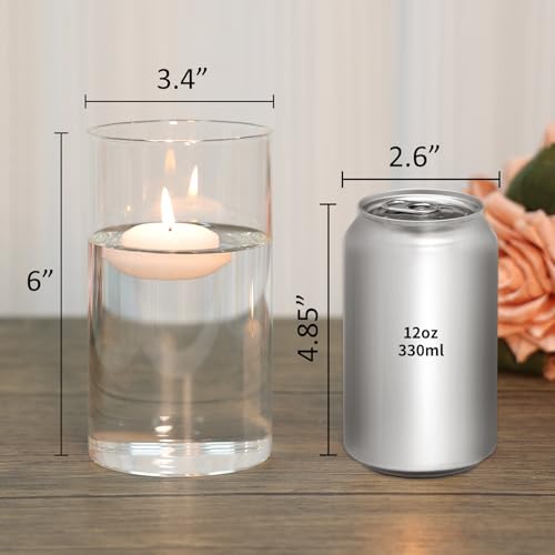 SUPMIND 6 Pack Glass Cylinder Vase for Table Centerpieces, 6 Inch Clear Glass Flower Vases Bulk Glass Hurricane Candle Holder Small Floral Vases for Table, Floating Candle Vase for Wedding Home Décor - size: 6" Height