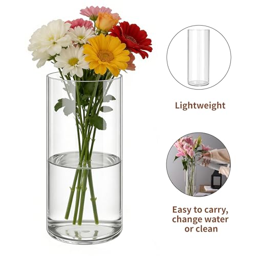 2 Pack Acrylic Cylinder Vases, Non-breakable Vase for Centerpieces,10 inch Tall Clear Flower Vase Bulk Floating Candle Holder for Wedding Table Home Decor and Party (6 x10 in+4 x10 in) - size: 2 Pack(4''W x 10''H & 6''W x 10''H)
