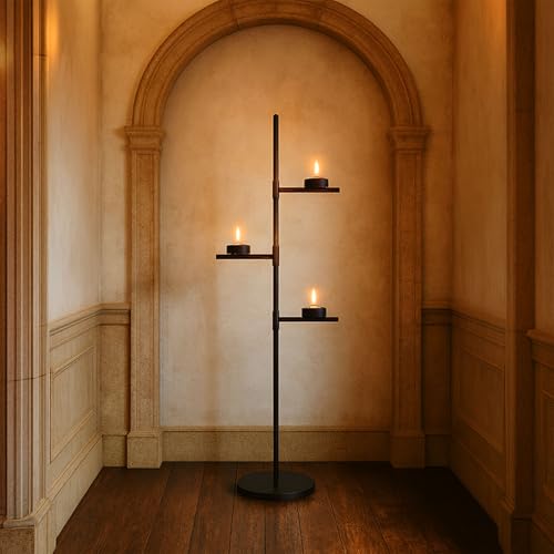 Smtyle Floor Candelabra Tall Tea Light Candle Holder Modern Black Metal Stand for Home Decor, Meditation, and Events - color: Black