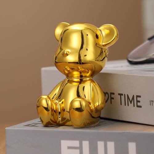 Small Bear Figurines Animal Sculpture Home Décor for Living Room Bedroom Office Statues Desktop Cabinets Tabletop Decor for Women Mom Birthday Gift(Gold) - color: Gold