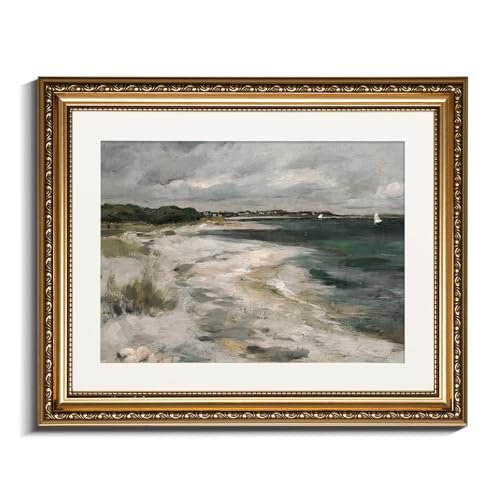 InSimSea Retro Gold Framed Wall Art, Home Room Coastal Storm Clouds Vintage Wall Decor, Canvas Print Artwork, Farmhouse Country Decor, Antique Picture Frame Landscape Paintings, 13x16 Inch - color: Storm Clouds, size: 16"L x 13"W