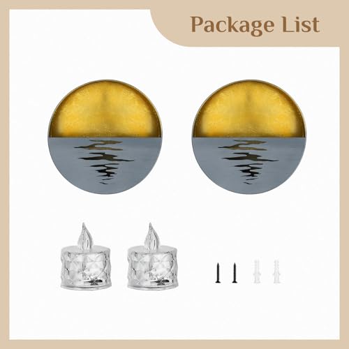 Gold Wall Sconces Set of Two: Flameless Candle Sconces Night Light for Indoor Livingroom Bedroom - Metal Sunrise Decor Wall Candle Holder with Tealight for Hallway