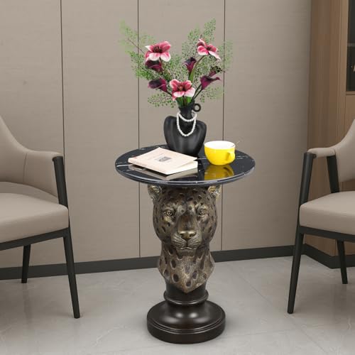 Bronze Leopard Side Table - End Table with Faux Marble Top Unique Leopard Statue Decor for Living Room Bedroom Entryway Elegant Animal Sculpture Gothic Home Decor - color: Majestic Leopard Base