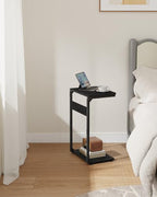Small End Tables, Nightstand Set of 2, C Shaped Couch Side Table, Sofa TV Tray Table, Night Stand, Nightstands for Bedroom, Bedside, Living Room ET-YB-BKW2 - color: Black