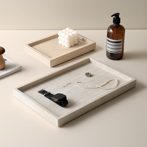 BUICCE Rectangular Decorative Serving Tray,Modern Travertine Large Coffee Table Tray