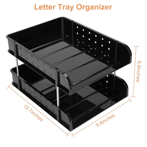 Stackable Letter Tray Papers Organizers, A4 Size Desk Organizer Tray for Letter Paper Stationery Desk Accessories, Plastic Black Paper Holder File Organizer for Office, School, Home (Dark Black) - color: Dark Black