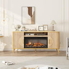 Fluted Fireplace TV Stand Up to 80" TVs, Modern Entertainment Center with 30" Electric Fireplace, Luxury Media Console with Adjustable Shelves for Living Room, Nature Oak - color: Nature Oak