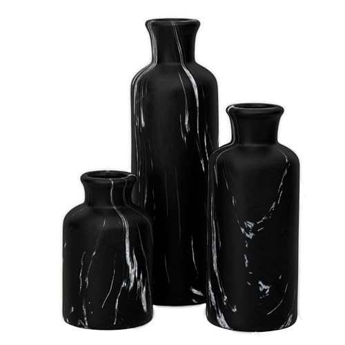 Modern Ceramic Flower Vase Set of 3, Minimalist Vase for Home Decor, Decorative Vase for Table Entryway Mantel Centerpiece Living Room Bathroom Bedroom (Black Gray Marble) - color: 103-black Gray Marble