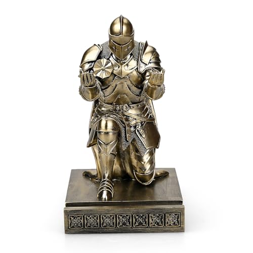 King's Guard Leader Cloak Warrior Knight Pen Holder Mobile Phone Stand, Ornament Knight Statue, Pen Stand Paperweight for Office and Home (Bronze) - color: Bronze