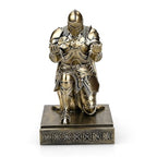 King's Guard Leader Cloak Warrior Knight Pen Holder Mobile Phone Stand, Ornament Knight Statue, Pen Stand Paperweight for Office and Home (Bronze) - color: Bronze