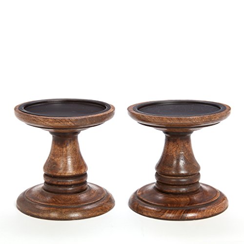 Hosley Set of 2 Brown Wood Pillar Holders 5 Inch High. Ideal Gift for Home Wedding Spa and Aromatherapy Settings. O3 - color: Brown 2