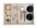 Premium Grade Beige Velvet Jewelry Organization Tray Multifunction 6 Grid Open Tray Drawer Insert Closet Divider Stackable Organizer - color: 6 Grid Open Tray