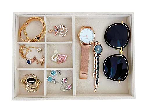 Premium Grade Beige Velvet Jewelry Organization Tray Multifunction 6 Grid Open Tray Drawer Insert Closet Divider Stackable Organizer - color: 6 Grid Open Tray