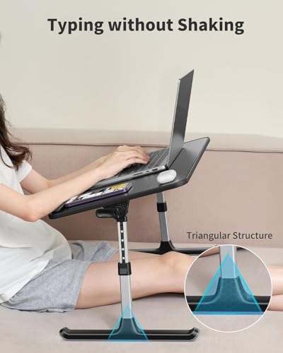 SAIJI Height & Angle Adjustable Laptop Stand for Bed, Lap Desk Bed Tray Table, Light Weight Foldable Portable Laptop Table for Couch Sofa Chair Floor Desk for Adults, Kids (52*30cm Black) - color: Black, size: 20.5 x 11.8 In