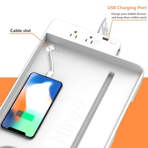 Hiree Bedside Shelf for Dorm Bunk Bed with USB Charging Port and 2 AC Outlets, Bedside Caddy, Bunk Bed Extender, Attachable Bedside Table, College Dorm Essential Clip On Bedside Tray, Plus Size, White - color: White