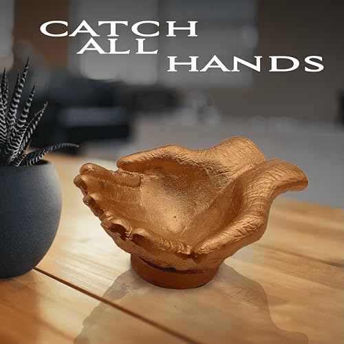 Copper Finish Caring Cupped Hands Shaped Decorative Hand Bowl-Cute Catch All Trinket Tray-Candy Dish Offering Stand-Home Decor Hand Jewellery Holder-Mother’s Day Birthday Christmas Gift - color: Copper Finish