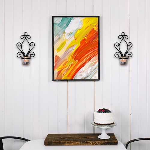 Hosley Iron Angel Wall Sconce Set - 7.68" Tea Light Candle Holders Pair of Decorative Iron Sconces for Home Decor Angel Wing Design Set of 2 - color: Black-3