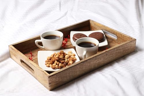 GoCraft Handmade Classic Wooden Tray – Medium 15" Serving Tray for Kitchen, Dining, and Home Use – Elegant Wood Serveware for Food, Drinks, Snacks, Coffee, Tea, Breakfast, Parties & Everyday Use - size: 15" x 10" x 2"