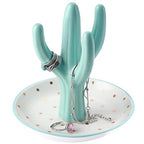 PUDDING CABIN Cactus Ring Holder, Birthday Gift for Women Her Mom Friend Female, Macaron Jewelry Dish with Dots Ins Room Decor Jewelry Dish for Rings Earrings Bracelets Necklace Organizer… - style: Macaron Blue Cactus