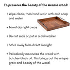 BIRDROCK HOME Wooden Serving Tray with Handles - Farmhouse Decor - Square Top Breakfast Trays - Tea Cheese Board - Coffee Table - Natural Acacia Wood - Kitchen - Bar