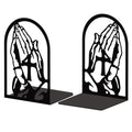Peacoblue Metal Bookends for Shelves, Modern Decorative Heavy Duty Study Book Support Stoppers for Office, Desk, Shelf, Room 5.3"x4.3"x7.8" Cast Iron Tall Bookends, 1 Pair (Praying Hands and Cross) - style: Folded Hands and Cross