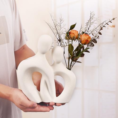 White Ceramic Vase,Rustic Vase Decor, Decorative Modern Flower Vase for Home Decor Farmhouse, Table, Shelf, Office,Centerpieces, Entryway, Pampas Grass