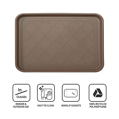 WATANIYA PET Boot Tray for Entryway Indoor, Heavy Duty Shoe Mat Tray 2 Packs, 16.7"x12.8" Waterproof Shoe Trays with Raised Edge, Outdoor Multi-Purpose Mat for Boots, Garden, Pet - color: Brown, size: (2Pack) 16.7''x 12.8''