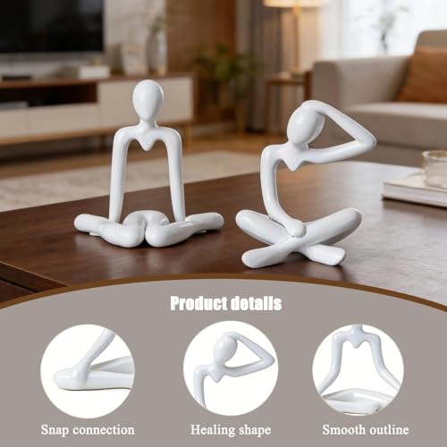 Abstract Thinker Statue Set of 4, Modern Home Decor for Shelves, Console Table & Entryway, Minimalist Neutral Aesthetic Figurines, Lightweight Safe Decor for Living Room & Office(White) - color: White