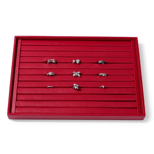 11 Slots PU Leather Jewelry Tray Ring Earrings Trays Ring Holder Organizer Tray Jewelry Display Trays For Rings, Earrings, Coins, Brooches Storage Display (Red) - color: Red, size: 11 Slot