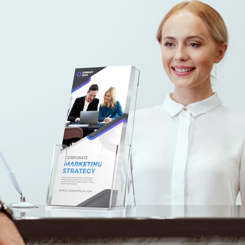 MaxGear Acrylic Brochure Holder 4 Inch, Clear Plastic Countertop Literature Holders, Trifold Flyer Display Stand for Pamphlets, Booklets, Magazines, Menus, Multi Purpose Organizer for Office, 12 Pack - size: 4''x9'', style: 12 Pack