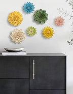 SEINHIJO Ceramic Flower Wall Decor 3D Wall Art Sculpture Modern Art Gift for Bedroom Living Room Home Office Yellow 6.7 Inch
