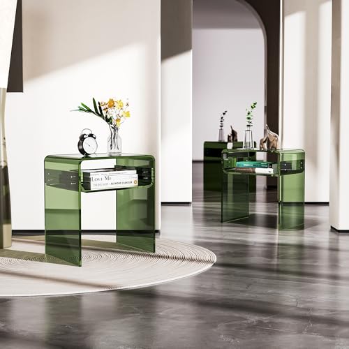 Clear Acrylic End Table 2-Tier Bedside Nightstand for Living Room Bedroom (1, Green Double) - color: Green Double