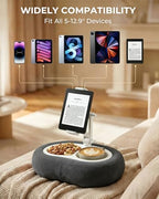 Miledi Tablet Pillow Stand, Compatible with 5"-12.9" Kindle, iPad, Phone/Tablet, 360° Rotating Phone Holder for Bed, Soft Plush Fabric, Detachable Bowl, Reading and Relaxation on Bed, Black - color: Black