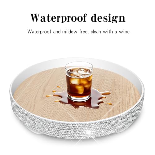 Bling Decorative Tray for Coffee Table，Glitter Round Tray Decor Coffee Table Decor Table Trays Decorative，Shiny Perfume Organizer Dresser Perfume Tray (Round - 12“) - size: 12" x 12" x 2.8"