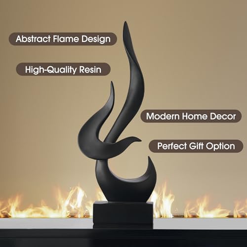 AWNR Black Flame Abstract Sculpture Resin Art Statue Modern Home Decor for Living Room TV Stand Office Shelf Accents Minimalist Figurines Centerpiece Table Decorations - color: Black Abstract Statue