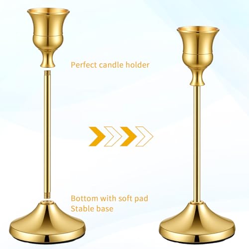 2 Sets 6 Pcs Gold Metal Taper Candle Holders, Candlestick Holders, 7cm Diameter Taper Candle Holder Bulk for Table Centerpieces Candlesticks for Ramadan Wedding Christmas Party Table Decor-23/19/16cm - color: 6pcs