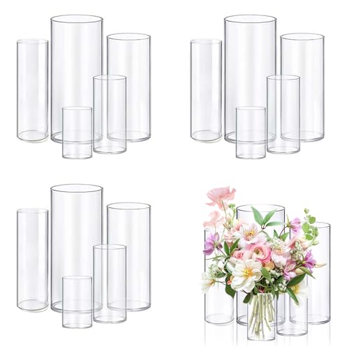 KRNDUMA 15pcs Glass Vase Cylinder Vases for Centerpieces Small Flower Glass Vases Home Decor Centerpiece Table Clear Flower Vase Decorations for Wedding＆Holiday 4,6,7.5,8,10 Inch Tall - size: 15Pack-4+6+7.5+8+10Inches