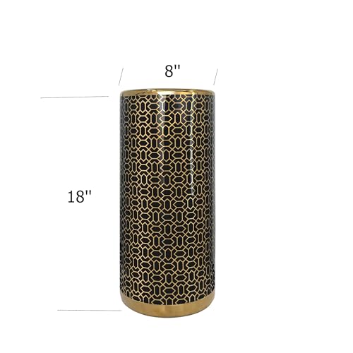 ZOEJADE Minimalist Luxury Ceramic Umbrella Stand Umbrella Holder Vase for Umbrella Canes Walking Sticks Entryway Indoor 18" High Black Gold
