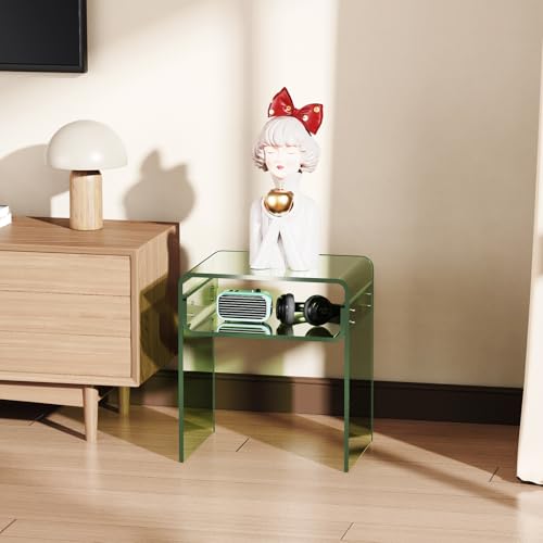 Clear Acrylic End Table 2-Tier Bedside Nightstand for Living Room Bedroom (1, Green) - color: Green